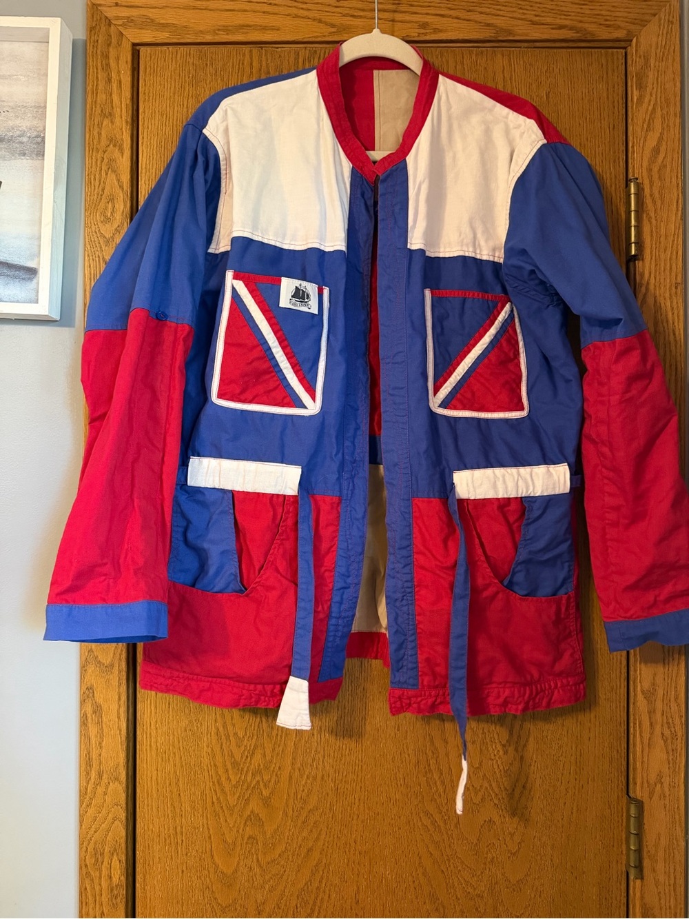 Vintage Nepalese Colorblock Red Blue White Jacket XL
